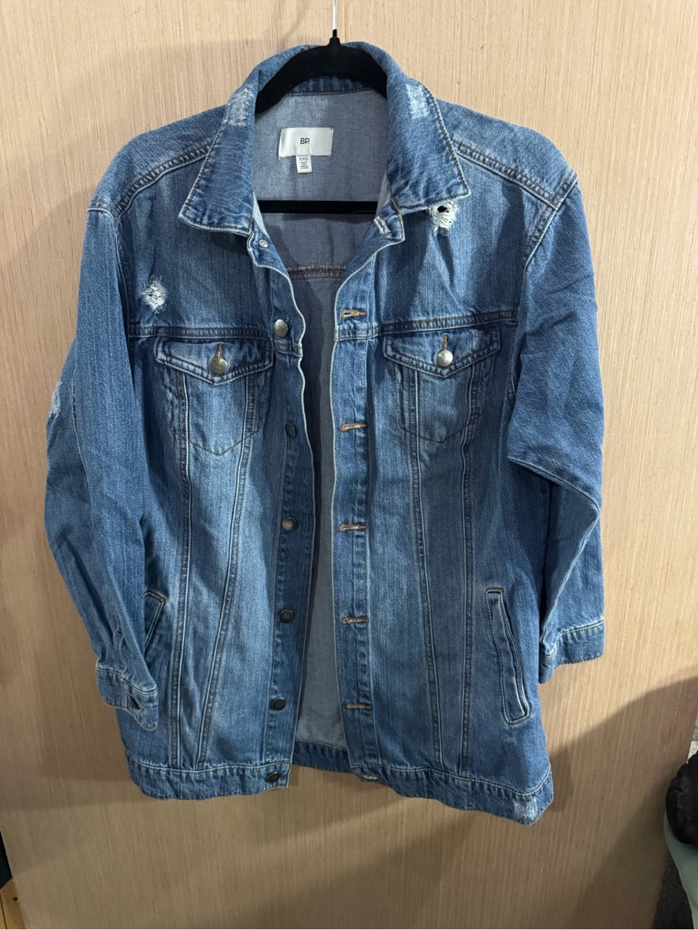 Women’s bp Distressed Oversized Medium Wash Denim Jacket Size XXS